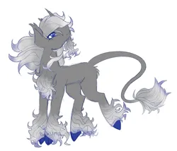 Size: 1775x1518 | Tagged: safe, alternate version, artist:luna_mcboss, derpibooru import, oc, pony, unicorn, blank flank, blue eyes, chest fluff, cloven hooves, colored hooves, colored sketch, feathered fetlocks, gray coat, gray mane, horn, image, long mane, long tail, looking up, png, simple background, sketch, tail, white background