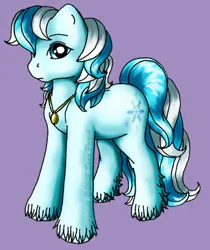Size: 308x366 | Tagged: safe, artist:flyingpony, derpibooru import, oc, oc:blizzard (flyingpony), unofficial characters only, earth pony, pony, fanfic:worlds apart, g1, image, jewelry, jpeg, lavender background, male, necklace, simple background, solo, stallion, unshorn fetlocks