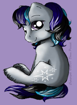 Size: 267x366 | Tagged: safe, artist:flyingpony, derpibooru import, oc, oc:silverstar (flyingpony), unofficial characters only, earth pony, pony, fanfic:worlds apart, g1, colt, foal, image, jpeg, lavender background, looking at you, male, simple background, sitting, solo, unshorn fetlocks