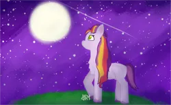 Size: 3330x2050 | Tagged: safe, artist:a1ra, derpibooru import, earth pony, g5, female, image, moon, png, shooting star, solo, starry night, sunny starscout's mother
