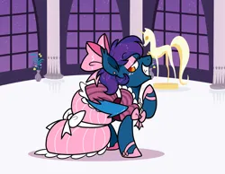 Size: 1624x1260 | Tagged: safe, artist:paperbagpony, derpibooru import, oc, oc:stardust(cosmiceclipse), bow, clothes, dress, gala dress, hair bow, image, png