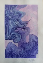 Size: 2767x4000 | Tagged: safe, artist:jsunlight, derpibooru import, princess luna, alicorn, pony, image, png, solo, traditional art, watercolor painting