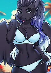 Size: 1606x2294 | Tagged: safe, artist:butterfliess, derpibooru import, oc, unofficial characters only, anthro, pegasus, bedroom eyes, belly button, bikini, breasts, clothes, commission, digital art, female, image, jpeg, looking at you, pegasus oc, solo, solo female, swimsuit, tail, thighs, wide hips, wings, ych result