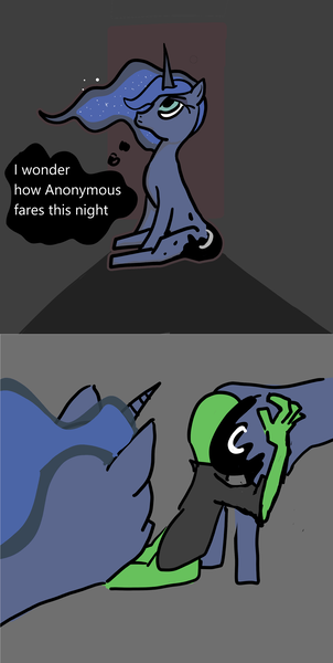 Size: 1920x3810 | Tagged: questionable, ponerpics import, princess luna, oc, oc:anon, alicorn, human, pony, comic, dream, dream walker luna, faceful of ass, female, human and pony, image, male, mare, missing wing, no tail, png, wingless