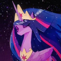 Size: 2548x2529 | Tagged: safe, artist:37240622, derpibooru import, princess twilight 2.0, twilight sparkle, twilight sparkle (alicorn), alicorn, pony, the last problem, eyes closed, female, image, jewelry, jpeg, mare, night, older, older twilight, older twilight sparkle (alicorn), solo, stars, tiara