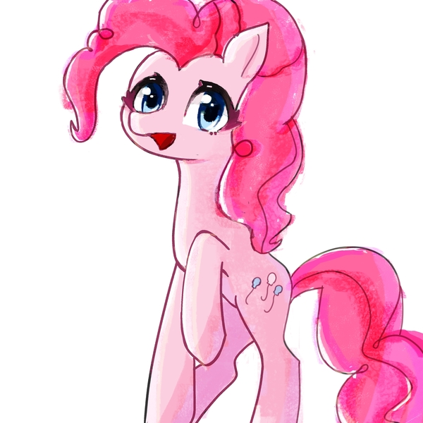 Size: 3000x3000 | Tagged: safe, artist:37240622, derpibooru import, pinkie pie, earth pony, pony, blue eyes, female, image, jpeg, mare, pink coat, pink mane, raised hoof, simple background, solo, white background