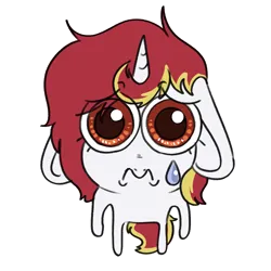 Size: 1766x1765 | Tagged: safe, artist:aliceg, derpibooru import, oc, oc:lazy sunday, unofficial characters only, pony, unicorn, big ears, big eyes, crying, horn, image, looking at you, meme, png, sad, sad sponge, silly, solo