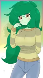Size: 1895x3399 | Tagged: safe, artist:batipin, derpibooru import, wallflower blush, equestria girls, breasts, busty wallflower blush, clothes, cute, female, flowerbetes, freckles, g4, image, png, solo, striped sweater, sweater