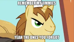 Size: 1021x574 | Tagged: safe, derpibooru import, donut joe, pony, unicorn, mmmystery on the friendship express, g4, horn, image, jimmies, jpeg, meme