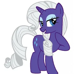 Size: 640x640 | Tagged: safe, artist:mayako_swan2308, derpibooru import, edit, rarity, pony, unicorn, eyeshadow, female, g4, hoof on neck, horn, image, lidded eyes, makeup, palette swap, png, purple fur, recolor, reverse colors, simple background, smiling, solo, white background, white hair