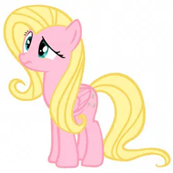 Size: 640x640 | Tagged: safe, artist:mayako_swan2308, derpibooru import, edit, fluttershy, pegasus, pony, female, g4, image, palette swap, pink fur, png, recolor, reverse colors, simple background, solo, white background, yellow hair