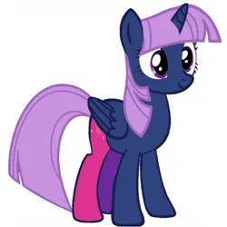 Size: 640x640 | Tagged: safe, artist:mayako_swan2308, derpibooru import, edit, twilight sparkle, twilight sparkle (alicorn), alicorn, pony, female, g4, image, palette swap, png, recolor, reverse colors, simple background, smiling, solo, white background