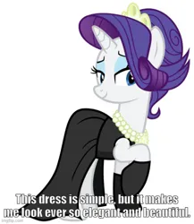 Size: 500x576 | Tagged: safe, artist:cheezedoodle96, derpibooru import, rarity, the gift of the maud pie, audrey hepburn, breakfast at tiffany's, caption, clothes, dress, g4, holly golightly, image, image macro, imgflip, jpeg, text