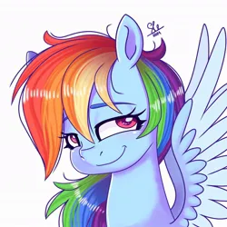 Size: 1024x1024 | Tagged: safe, artist:galaxy swirl, derpibooru import, rainbow dash, pegasus, pony, bust, eyebrows, eyebrows visible through hair, faic, g4, image, jpeg, lidded eyes, simple background, smug, smugdash, solo, spread wings, white background, wings