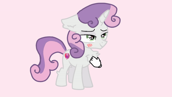Size: 600x338 | Tagged: safe, artist:sweetsterty, derpibooru import, sweetie belle, pony, unicorn, animated, blushing, colt, cute, diasweetes, eye shimmer, foal, gif, hand, heart, heart eyes, horn, image, male, petting, pink background, rule 63, silver bell, simple background, wingding eyes