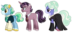 Size: 1426x645 | Tagged: safe, artist:strawberry-spritz, derpibooru import, oc, unofficial characters only, pony, unicorn, clothes, dress, female, horn, image, male, mare, necktie, png, simple background, stallion, transparent background, vest