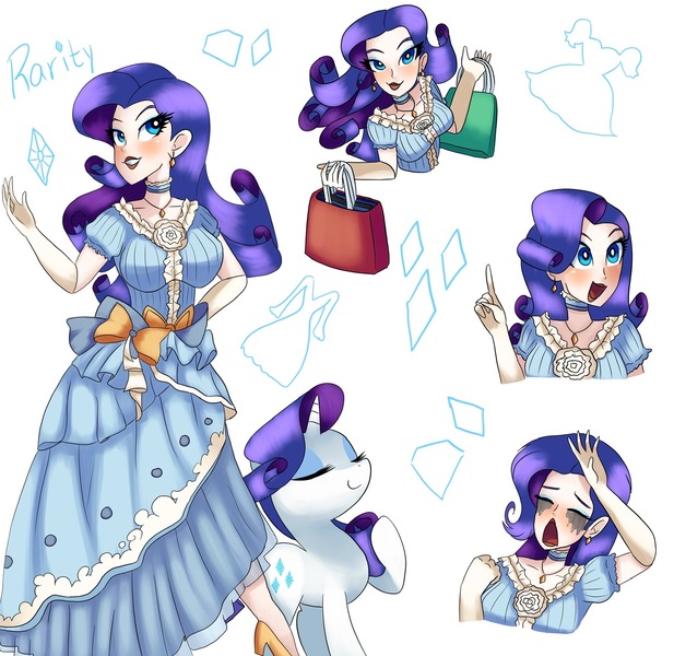 Size: 1798x1748 | Tagged: safe, artist:andromedasparkz, derpibooru import, rarity, human, pony, unicorn, bag, choker, clothes, crying, dress, ear piercing, earring, evening gloves, eyeshadow, female, gloves, grin, handbag, high heels, horn, humanized, image, jewelry, jpeg, lipstick, long gloves, makeup, mare, marshmelodrama, open mouth, piercing, rarity being rarity, running makeup, sad, shoes, simple background, smiling, solo, white background