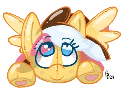 Size: 1046x762 | Tagged: safe, artist:ponballoon, derpibooru import, oc, oc:neapolitan sunrise, unofficial characters only, inflatable pony, front view, hoof heart, image, inflatable, inflatable toy, looking up, png, pool toy, pounce, shiny, simple background, smiling, solo, spread wings, squeaky, transparent background, underhoof, wings
