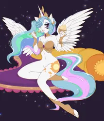Size: 3066x3578 | Tagged: suggestive, artist:ottabysystem, derpibooru import, princess celestia, alicorn, anthro, plantigrade anthro, bottomless, clothes, featureless crotch, food, high res, ice cream, image, open mouth, open smile, partial nudity, png, smiling, spoon, spread wings, wings