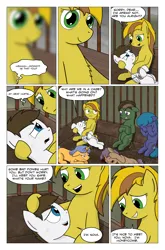 Size: 2024x3074 | Tagged: safe, artist:bruinsbrony216, derpibooru import, oc, oc:honeycomb, unofficial characters only, earth pony, pegasus, pony, unicorn, comic:fallout equestria: grounded, fallout equestria, belly, comic, crying, female, horn, image, male, mare, png, stallion