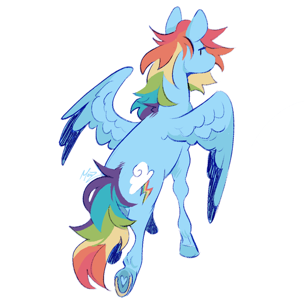 Size: 1135x1135 | Tagged: safe, artist:m0nztr0uzz, derpibooru import, rainbow dash, pegasus, pony, butt, facing away, female, g4, hoof heart, horseshoes, image, mare, partially open wings, plot, png, rainbutt dash, simple background, solo, underhoof, white background, wings