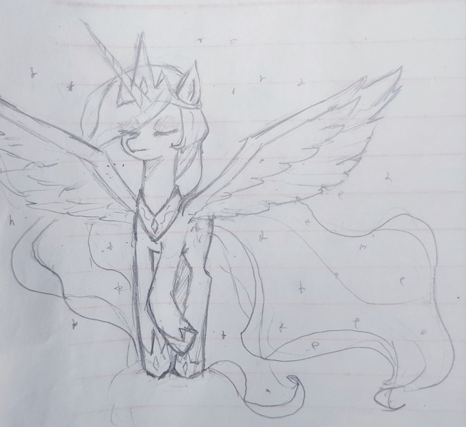 Size: 3123x2864 | Tagged: safe, artist:37240622, derpibooru import, princess celestia, pony, female, image, jpeg, lined paper, mare, pencil drawing, solo, traditional art