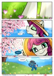Size: 2480x3508 | Tagged: safe, artist:dsana, derpibooru import, oc, oc:lullaby dusk, oc:thistledown, earth pony, pegasus, pony, comic:a storm's lullaby, female, filly, foal, image, mare, png, spring
