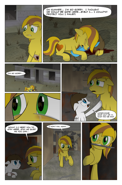 Size: 2024x3074 | Tagged: semi-grimdark, artist:bruinsbrony216, derpibooru import, oc, oc:honeycomb, unofficial characters only, earth pony, pegasus, pony, comic:fallout equestria: grounded, fallout equestria, comic, female, image, male, mare, png