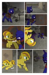 Size: 2024x3074 | Tagged: semi-grimdark, artist:bruinsbrony216, derpibooru import, oc, oc:honeycomb, unofficial characters only, earth pony, pony, unicorn, comic:fallout equestria: grounded, fallout equestria, comic, horn, image, png