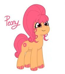 Size: 640x725 | Tagged: safe, artist:jazzhooves, derpibooru import, oc, oc:peony, unofficial characters only, earth pony, pony, g5, my little pony: tell your tale, beehive hairdo, colored hooves, earth pony oc, female, image, jpeg, not posey, simple background, smiling, solo, white background