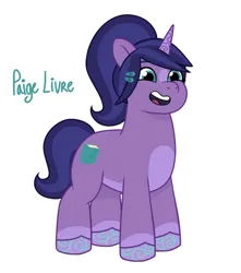 Size: 640x725 | Tagged: safe, artist:jazzhooves, derpibooru import, oc, oc:paige livre, unofficial characters only, pony, unicorn, g5, my little pony: tell your tale, blaze (coat marking), coat markings, colored hooves, facial markings, female, hairclip, horn, image, jpeg, not violet frost, open mouth, ponytail, simple background, socks (coat marking), solo, unicorn oc, white background