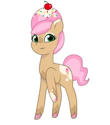 Size: 640x725 | Tagged: safe, artist:jazzhooves, derpibooru import, oc, ponified, unnamed oc, unofficial characters only, earth pony, food pony, original species, pony, g5, my little pony: tell your tale, cherry, coat markings, colored hooves, earth pony oc, eyeshadow, food, ice cream, ice cream mane, ice cream pony, image, jpeg, makeup, simple background, solo, sprinkles, white background
