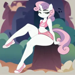 Size: 3979x3980 | Tagged: suggestive, ai content, derpibooru import, machine learning generated, sweetie belle, anthro, amputee, butt, clothes, female, hand behind back, huge butt, image, jpeg, large butt, long legs, shoes, shorts, stump