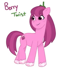 Size: 640x725 | Tagged: safe, artist:jazzhooves, derpibooru import, oc, oc:berry twist, unofficial characters only, earth pony, pony, g5, my little pony: tell your tale, colored hooves, earth pony oc, female, freckles, hat, image, jpeg, simple background, smiling, solo, white background