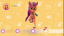 Size: 1286x720 | Tagged: safe, derpibooru import, screencap, sunny starscout, g5, bag, crown, cute, drink, heart, image, jewelry, mane stripe sunny, my little pony: a zephyr heights mystery, png, regalia, roller skates, saddle bag, skates, smoothie, sunnybetes, video game