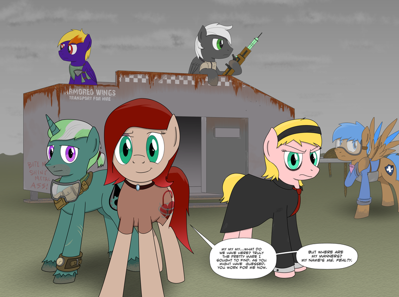 Size: 4124x3074 | Tagged: safe, artist:bruinsbrony216, derpibooru import, oc, unofficial characters only, earth pony, pegasus, pony, unicorn, comic:fallout equestria: grounded, fallout equestria, comic, horn, image, png