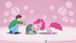 Size: 1920x1080 | Tagged: safe, artist:doublewbrothers, derpibooru import, apple bloom, limestone pie, marble pie, maud pie, pinkie pie, scootaloo, spike, sweetie belle, oc, oc:f. bomb, oc:generic messy hair anime anon, cockatrice, dragon, earth pony, human, pegasus, pony, unicorn, angry, animated, barking, behaving like a dog, bellyrubs, brofist, clapping, cutie mark crusaders, g4, head pat, horn, hug, hugging a pony, image, onomatopoeia, pat, petrification, raspberry, raspberry noise, tail, tail wag, taunting, tongue out, webm