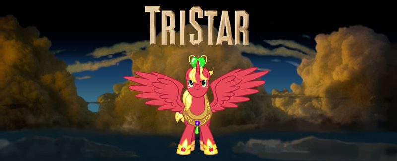 Size: 2909x1184 | Tagged: safe, derpibooru import, big macintosh, alicorn, alicornified, bigmacicorn, closing logo, g4, image, jpeg, logo, logo parody, princess big mac, race swap, tristar