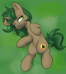 Size: 2566x2903 | Tagged: safe, artist:dumbwoofer, derpibooru import, oc, oc:pine shine, pony, unicorn, female, grass, horn, image, lidded eyes, looking at you, lying down, mare, on back, png, prone, smiling, smiling at you, solo