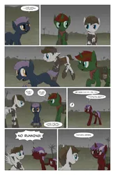 Size: 2024x3074 | Tagged: safe, artist:bruinsbrony216, derpibooru import, oc, oc:cure all, unofficial characters only, earth pony, pegasus, pony, unicorn, comic:fallout equestria: grounded, fallout equestria, butt, comic, horn, image, plot, png