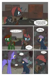 Size: 2024x3074 | Tagged: safe, artist:bruinsbrony216, derpibooru import, oc, oc:iron sights, oc:rosette, unofficial characters only, earth pony, pony, unicorn, comic:fallout equestria: grounded, fallout equestria, butt, comic, female, horn, image, male, plot, png