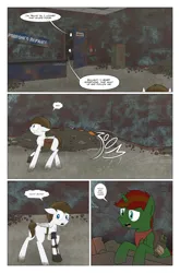 Size: 2024x3074 | Tagged: safe, artist:bruinsbrony216, derpibooru import, oc, unofficial characters only, pegasus, pony, unicorn, comic:fallout equestria: grounded, fallout equestria, butt, comic, horn, image, male, plot, png