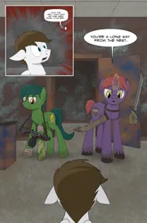 Size: 2024x3074 | Tagged: safe, artist:bruinsbrony216, derpibooru import, oc, unofficial characters only, earth pony, pegasus, pony, unicorn, comic:fallout equestria: grounded, fallout equestria, comic, female, horn, image, male, mare, png, stallion