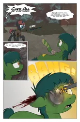 Size: 2026x3076 | Tagged: grimdark, artist:bruinsbrony216, derpibooru import, oc, oc:iron sights, unofficial characters only, earth pony, pony, unicorn, comic:fallout equestria: grounded, fallout equestria, comic, horn, image, png
