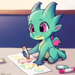 Size: 700x700 | Tagged: safe, artist:xiaowu07, derpibooru import, sparky sparkeroni, dragon, g5, baby, baby dragon, drawing, image, jpeg, male, sitting, smiling, solo