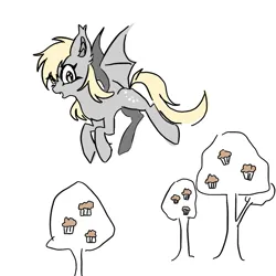 Size: 1179x1179 | Tagged: safe, artist:k050548493, derpibooru import, derpy hooves, bat pony, pony, bat ponified, female, flying, image, mare, muffin tree, png, race swap, simple background, solo, white background