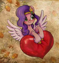 Size: 1909x2048 | Tagged: safe, artist:dariarchangel, derpibooru import, pipp petals, pegasus, pony, g5, my little pony: make your mark, my little pony: tell your tale, female, flower, heart, image, jpeg, mare, royalty, smiling, solo, spread wings, unshorn fetlocks, wings