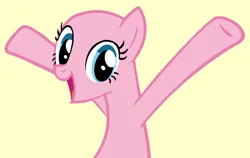 Size: 938x594 | Tagged: artist needed, source needed, safe, artist:ameliagirls53, earth pony, pony, friendship is magic, season 1, arms in the air, bald, base, bipedal, female, g4, hands in the air, image, mare, png, simple background, solo, talking, tan background