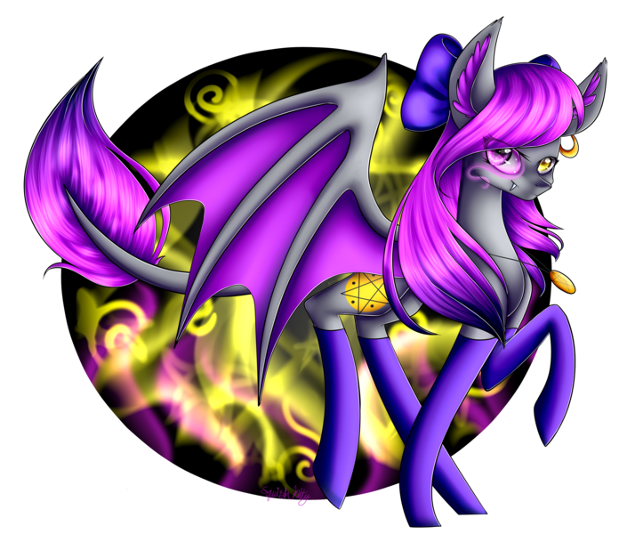 Size: 4700x4000 | Tagged: safe, artist:squishkitti, derpibooru import, oc, oc:dark star, bat pony, pony, absurd resolution, bow, female, hair bow, heterochromia, image, mare, png, solo