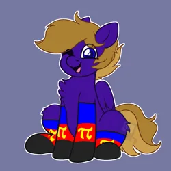 Size: 1048x1048 | Tagged: safe, artist:bluemoon, derpibooru import, oc, oc:wing front, pegasus, brown mane, brown tail, clothes, happy, image, one eye closed, pegasus oc, png, polyamory, polyamory pride flag, pride, pride flag, purple coat, simple background, socks, tail, wings, wink